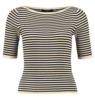 Max Mara Weekend Beige/zwart gestreepte pull in ribbel Waser