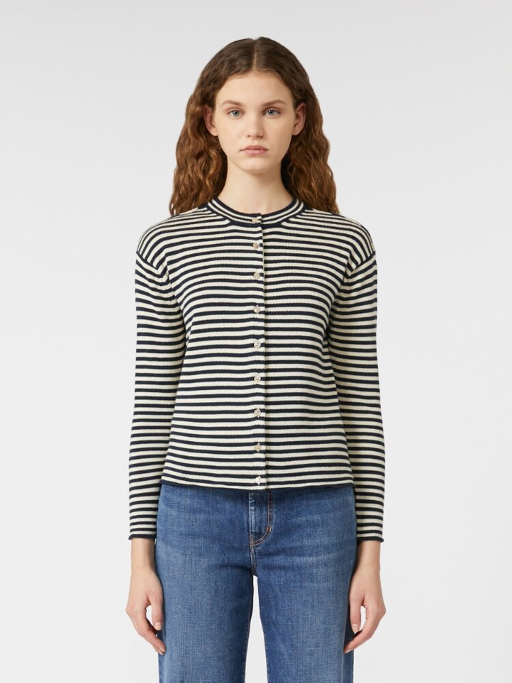 Donkerblauwe/beige gestreepte cardigan Eritea Max Mara Weekend