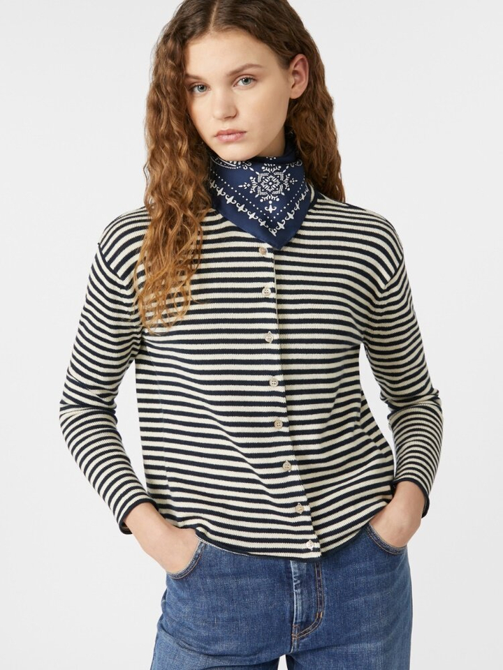 Donkerblauwe/beige gestreepte cardigan Eritea Max Mara Weekend