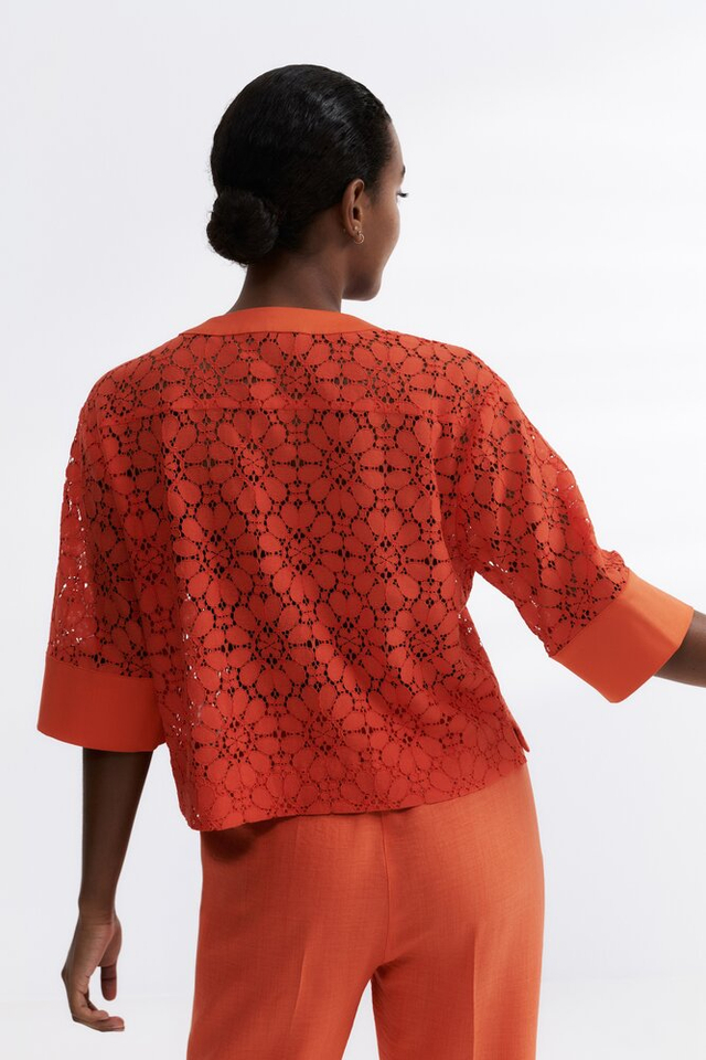 Oranje broek met plooi vooraan Her