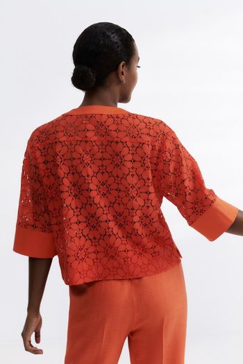 Oranje broek met plooi vooraan Her