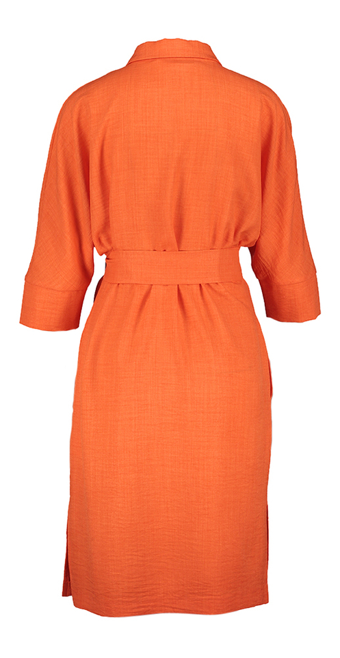 Oranje soepelvallende jurk met lint en zakken Her