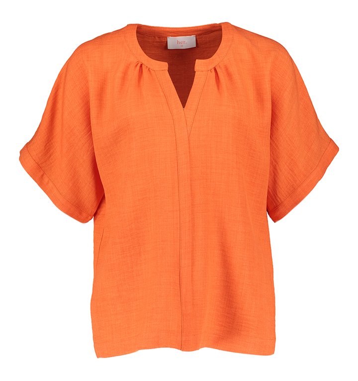 Red orange bloes met rechtopstaande kraag en v-hals HER
