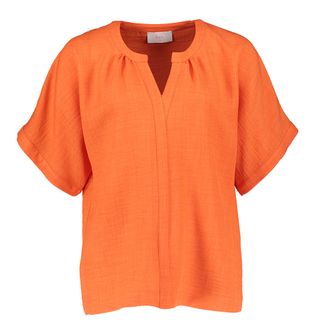 Her Red orange bloes met rechtopstaande kraag en v-hals