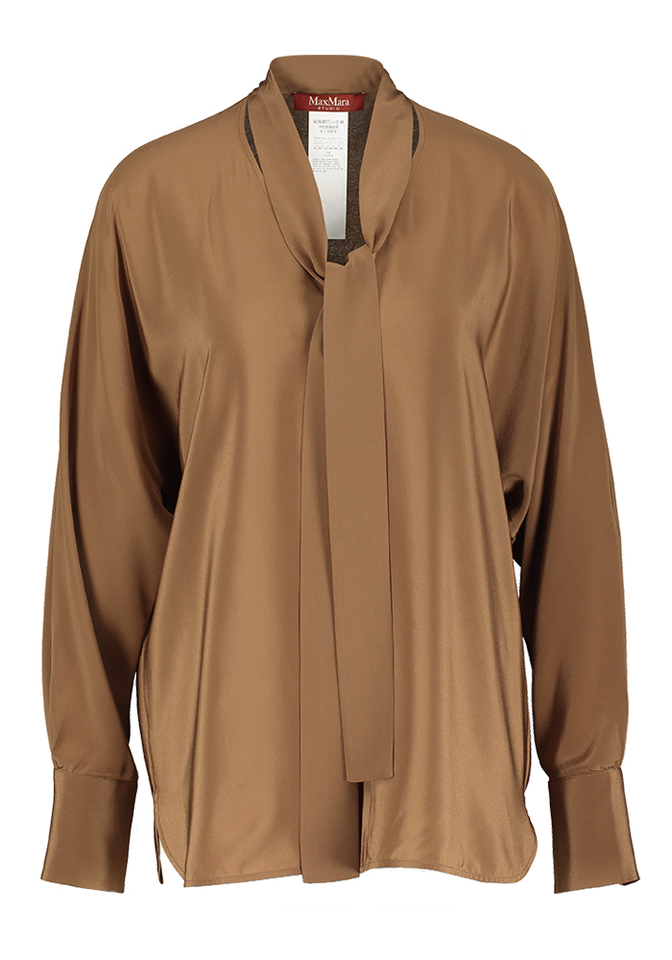Camel kleurige bloes in satijn Caco Max Mara Studio 