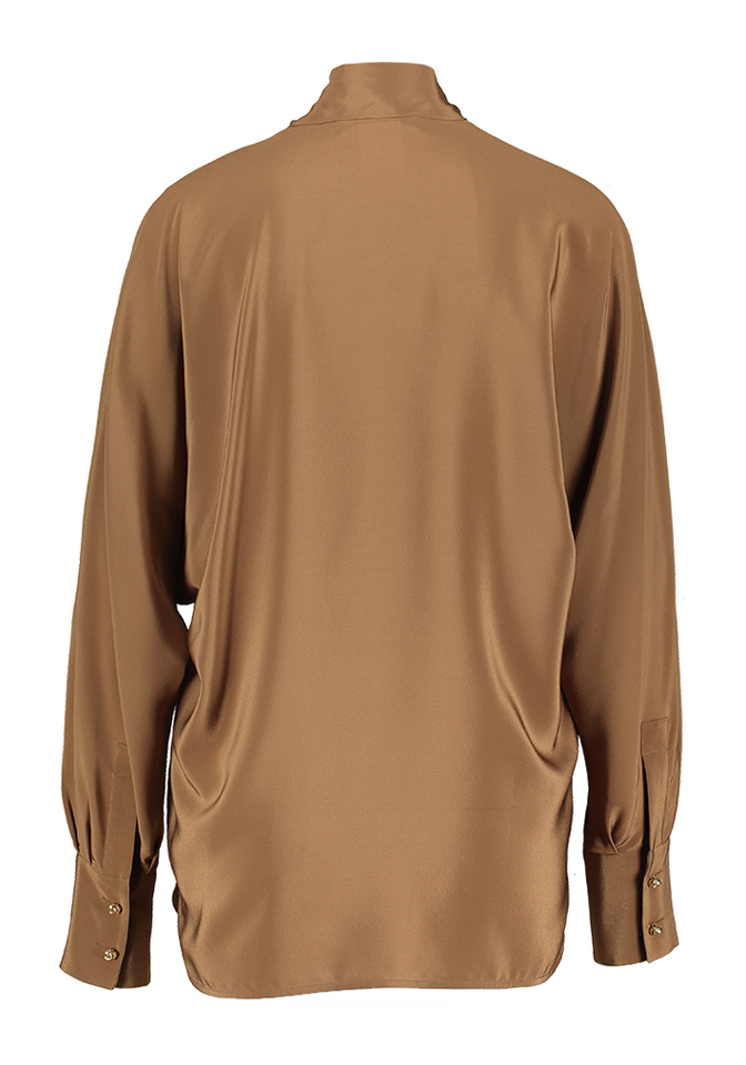 Camel kleurige bloes in satijn Caco Max Mara Studio 