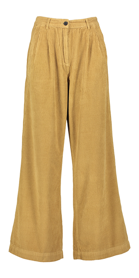 Beige wijde broek met bandplooi in ribfluweel Katie Bellerose Junior