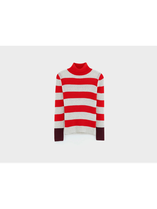 Rood en beige gestreepte trui met rolkraag Gerzo Bellerose