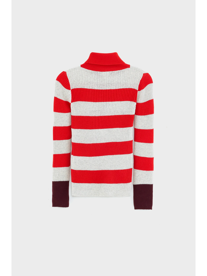 Rood en beige gestreepte trui met rolkraag Gerzo Bellerose 