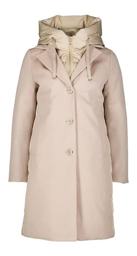 Beige wollen winterjas met kap Lisa Duno