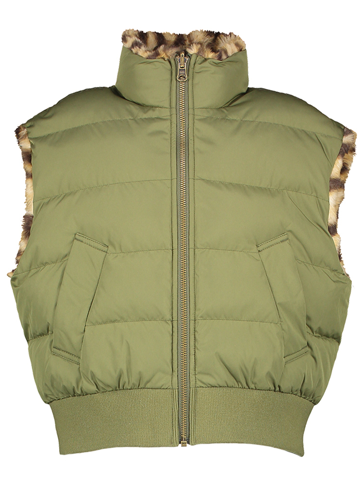 Kaki groene omkeerbare bodywarmer in dierenprint Herone Bellerose Girls