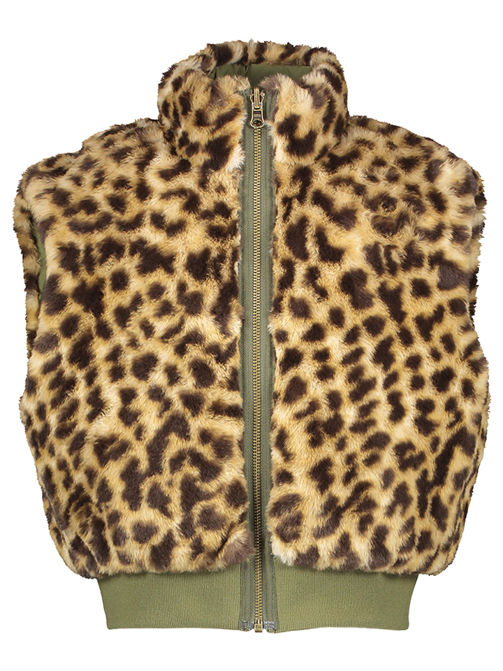 Kaki groene omkeerbare bodywarmer in dierenprint Herone Bellerose Girls