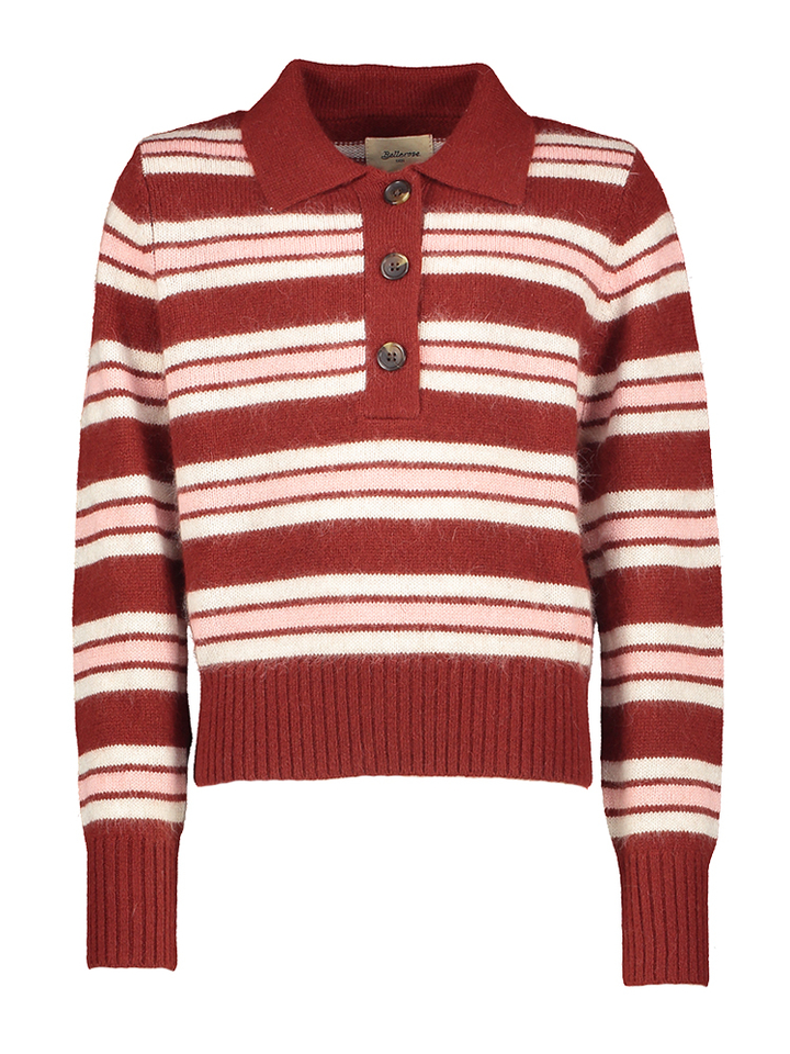 Roestkleurige pull met roze en witte strepen Gimol Bellerose Girls