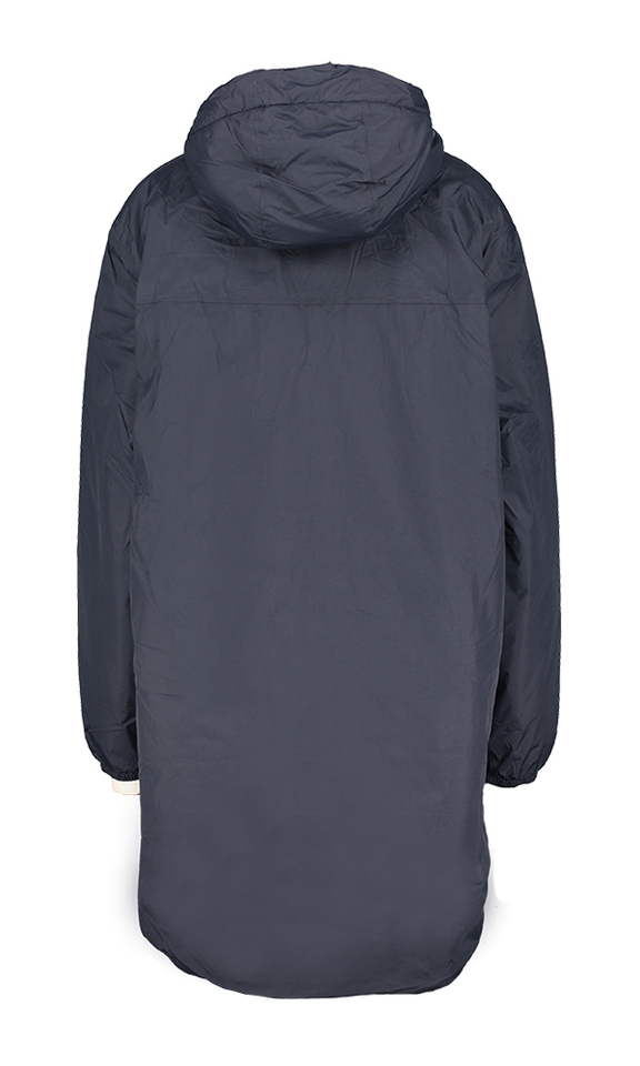 Blauwe jas met rits en kap in teddy stof K-Way 