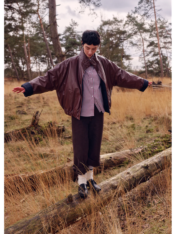 Chocolat/Navy omkeerbare bomber jacket  Jakarta Collectors Club 