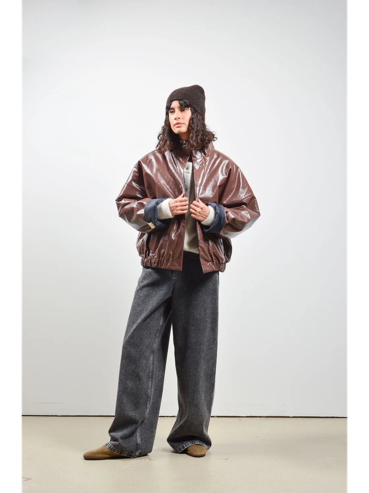 Chocolat/Navy omkeerbare bomber jacket  Jakarta Collectors Club 