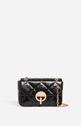 Vanessa Bruno Zwarte glanzende lederen crossbody met goudkleurige ketting Moon Moyen