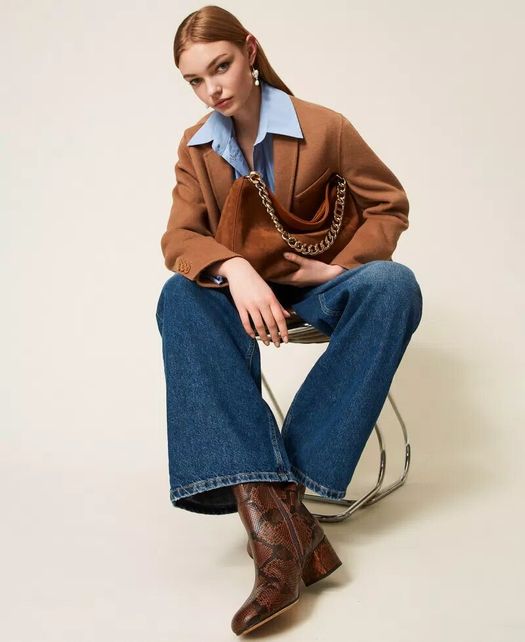 Camel kleurige suede handtas Twinset
