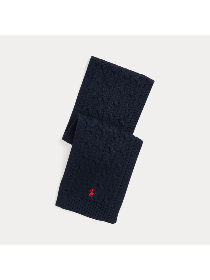 Blauwe sjaal met kabelmotief en merklogo Ralph Lauren