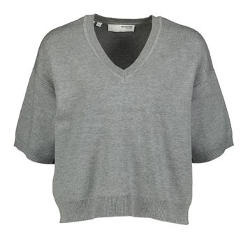 Grijze pull met V-hals en korte mouwen Selected