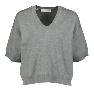 Selected Grijze pull met V-hals en korte mouwen