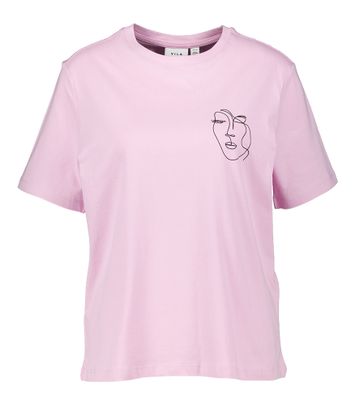 Roze katoenen t-shirt met ronde hals Visybilla Vila