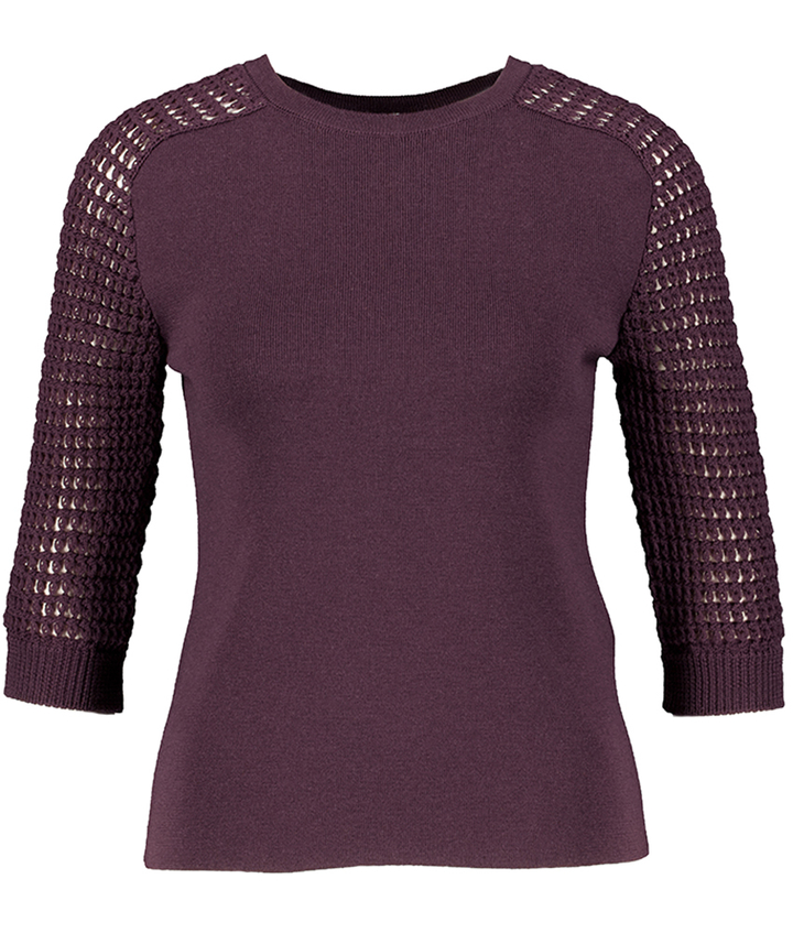 Paarse pull met gehaakte 4/5 mouwen Liviana Conti 