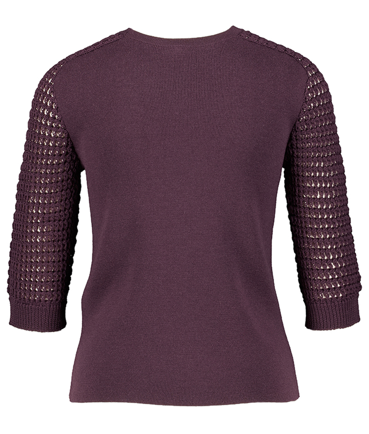 Paarse pull met gehaakte 4/5 mouwen Liviana Conti 