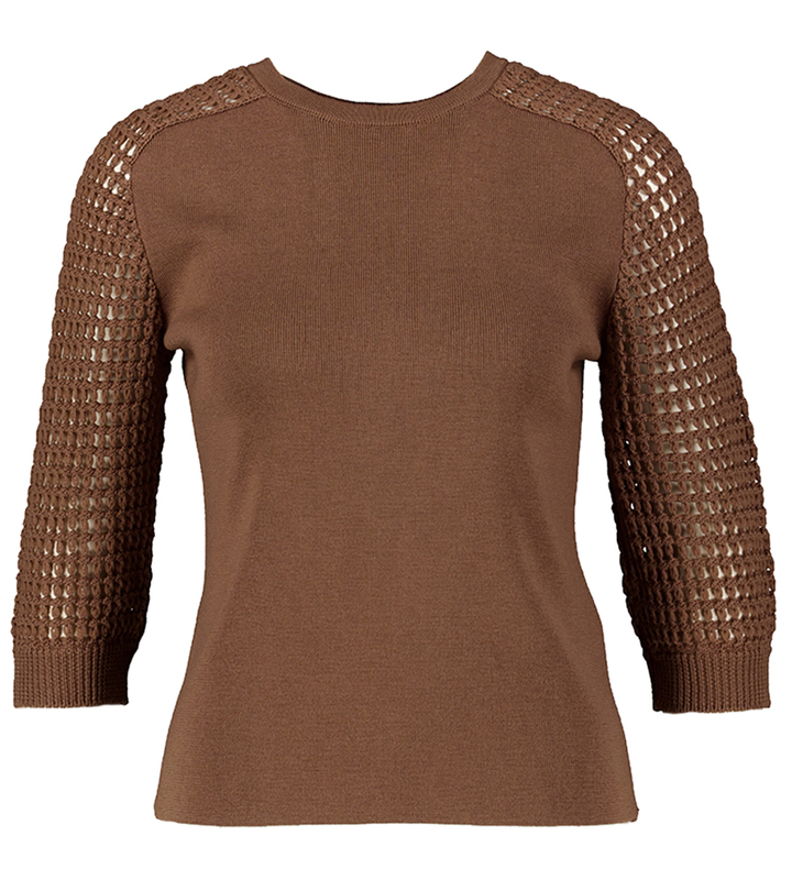 Bruine pull met gehaakte 4/5 mouwen Liviana Conti