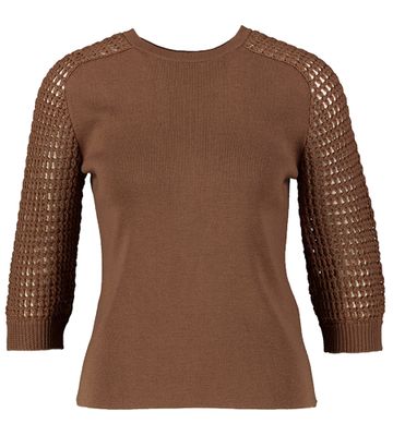 Bruine pull met gehaakte 4/5 mouwen Liviana Conti