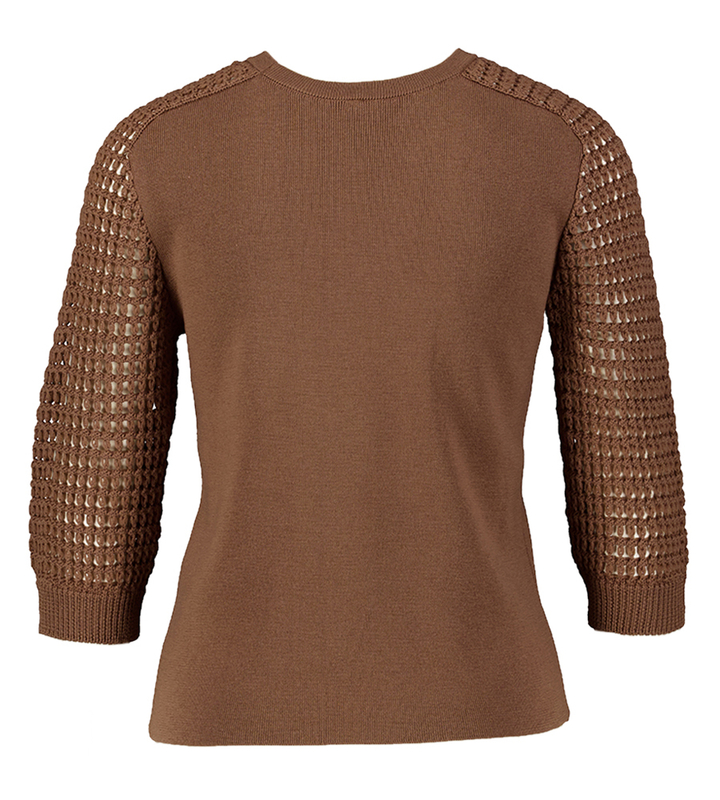 Bruine pull met gehaakte 4/5 mouwen Liviana Conti
