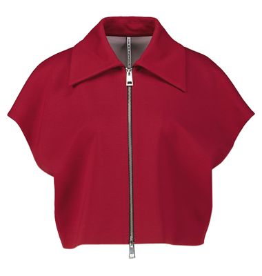 Wijnrode cardigan met goudkleurige rits en korte mouwen Liviana Conti