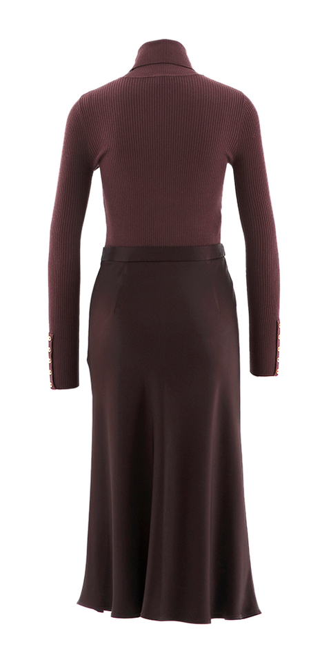 Bordeaux feestelijke maxi jurk met rolkraag Elisabetta Franchi