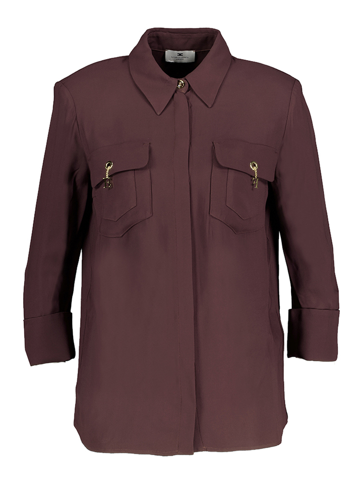 Aubergine kleurige blouse met goudkleurige details Elisabetta Franchi
