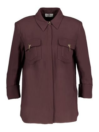 Elisabetta Franchi Aubergine kleurige blouse met goudkleurige details