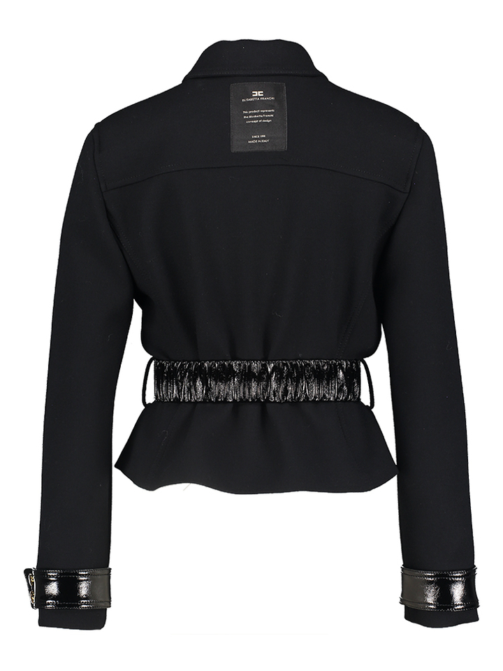 Zwarte jas met opgestikte zakken en bijhorende riem Elisabetta Franchi