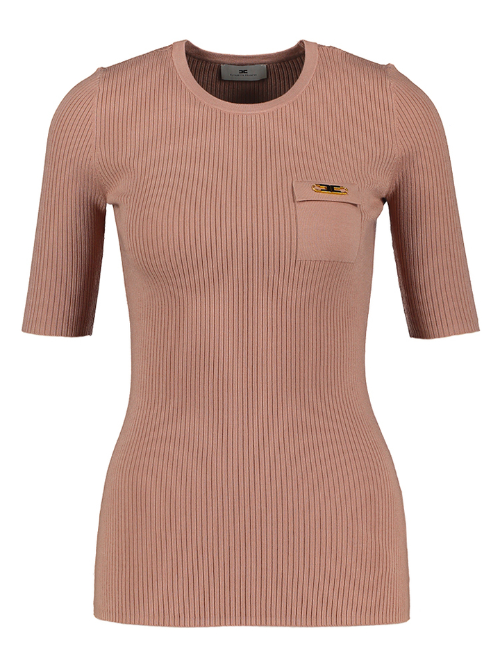 Oudroze trui met korte mouwen en goudkleurig detail Elisabetta Franchi