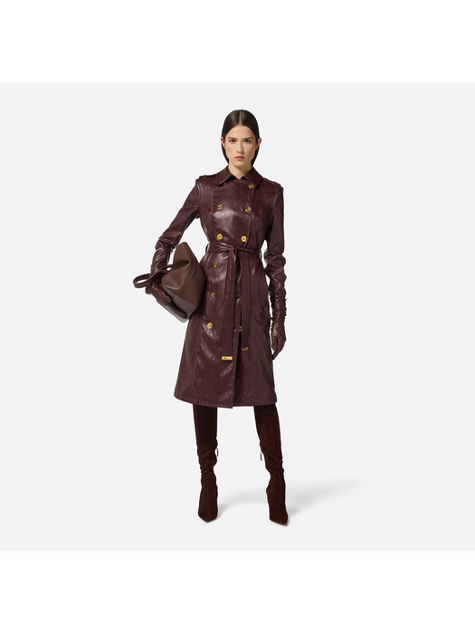 Merlot lange jas met gouden knopen Elisabetta Franchi