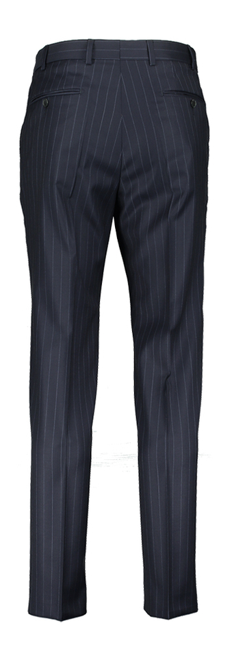 Donkerblauwe kostuumbroek met fijne strepen Modern Fit Paolo