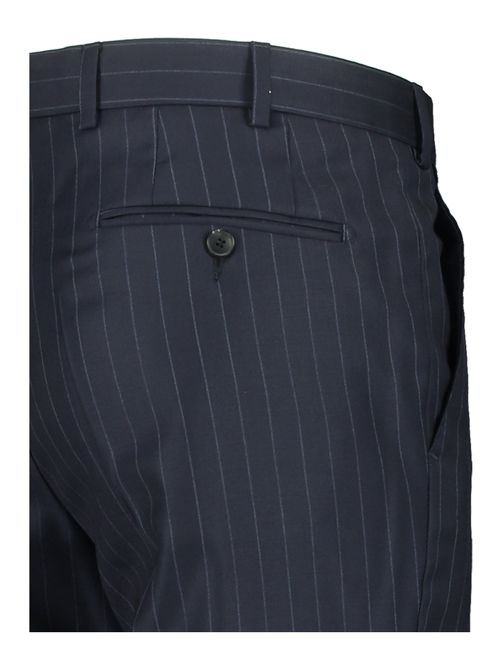 Donkerblauwe kostuumbroek met fijne strepen Modern Fit Paolo
