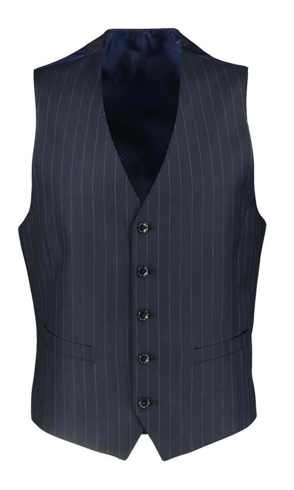 Donkerblauwe gilet met fijne strepen Modern Fit Dani Digel