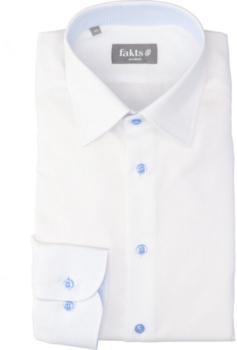 Wit katoenen hemd ( comfort fit) met structuur en lange mouwen Fakts