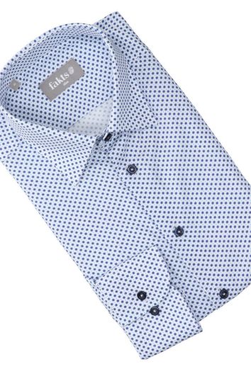 Wit katoenen hemd ( slim fit) met blauwe bollen en lange mouwen Fakts