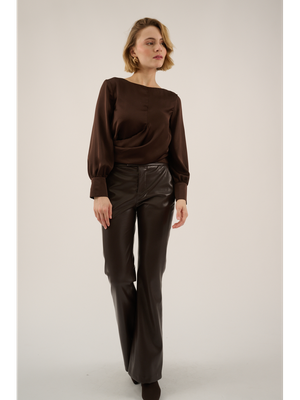 Bruine flare fit broek in leatherlook Triff Oscar