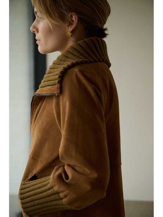 Camel kleurige vest in suede leder Nate Oscar