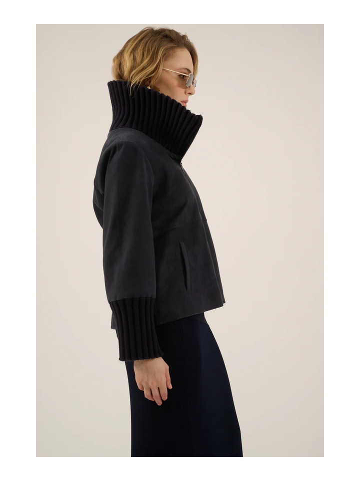 Donkerblauwe jas in suede Nate Oscar 