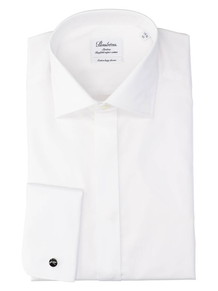 Wit katoenen hemd (slim fit) met extra lange mouwen Stenströms 