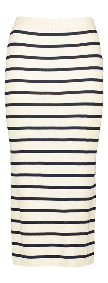 Beige rok met edonkerblauwe strepen en split achteraan Vimaka Vila