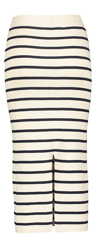 Beige rok met edonkerblauwe strepen en split achteraan Vimaka Vila