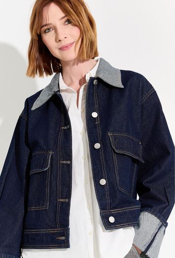 Donkerblauwe jeansjas met detailkraag en detailmouwen Yasmaria Y.A.S